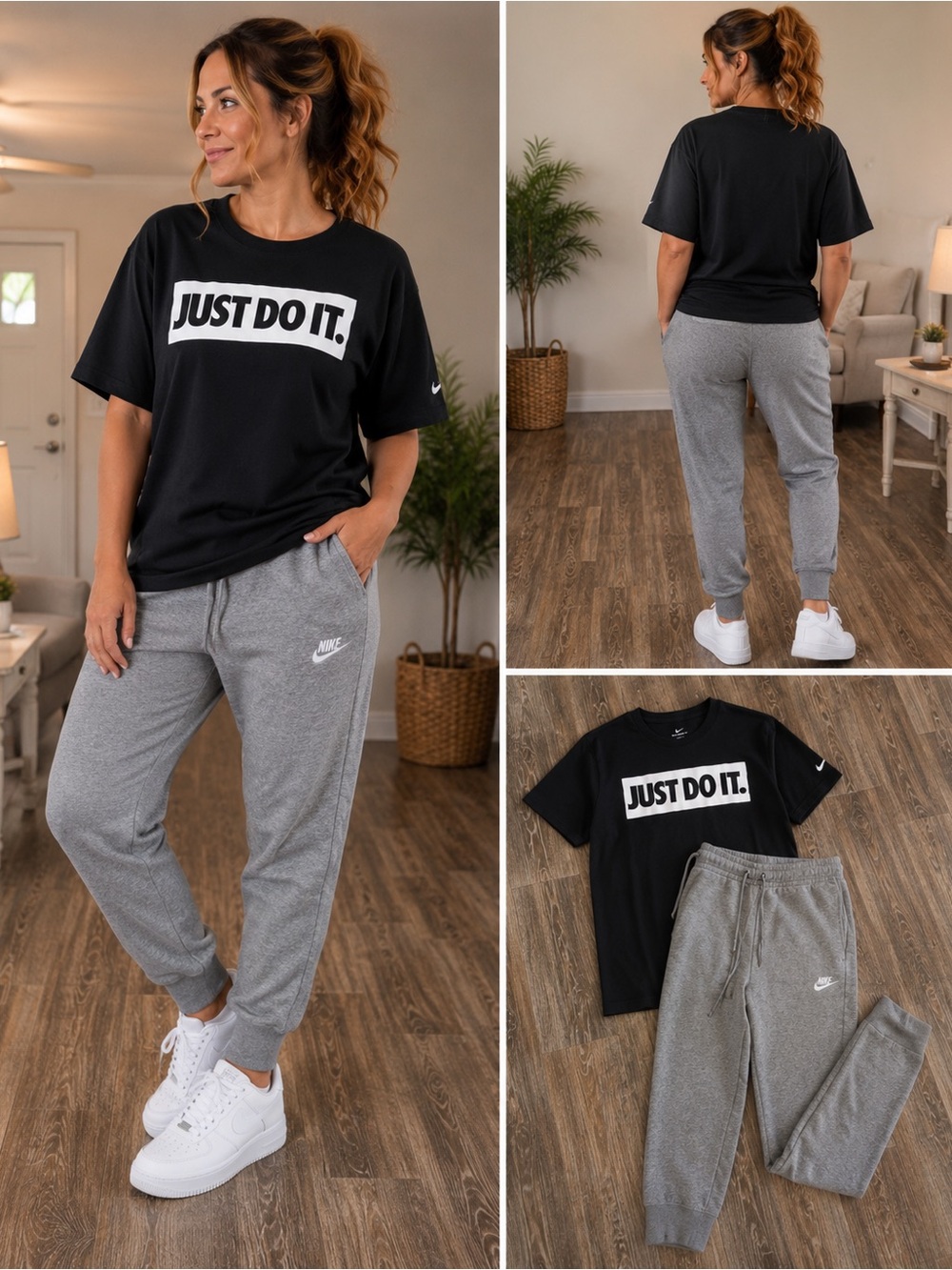 Nike women’s large Black 'Just Do It.' Tee with Gray Nike Joggers